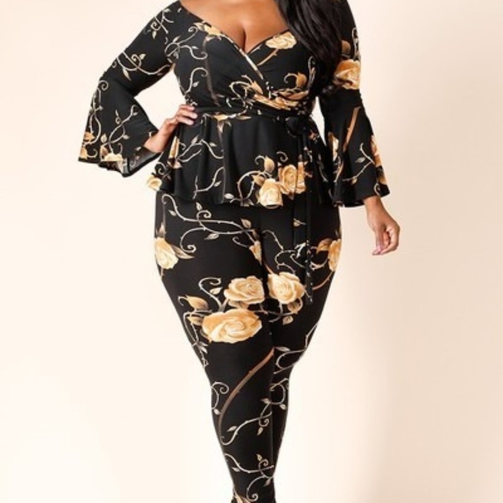 Sexy in Black and Gold floral Pantset